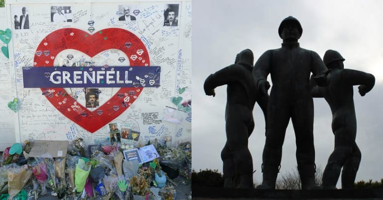 Grenfell Tower memorial and memorial for Piper Alpha fire