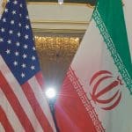 Iranian and US flags side by side