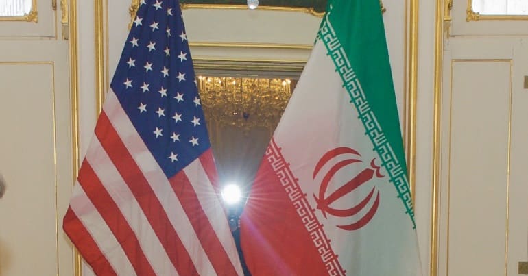 Iranian and US flags side by side