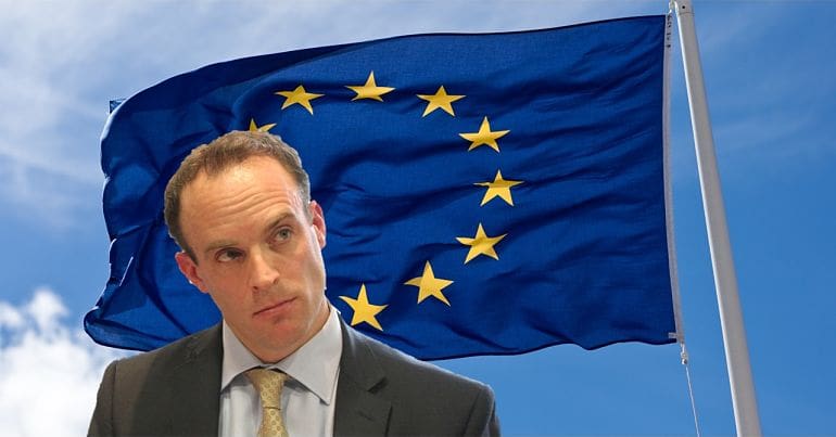 Dominic Raab and EU flag