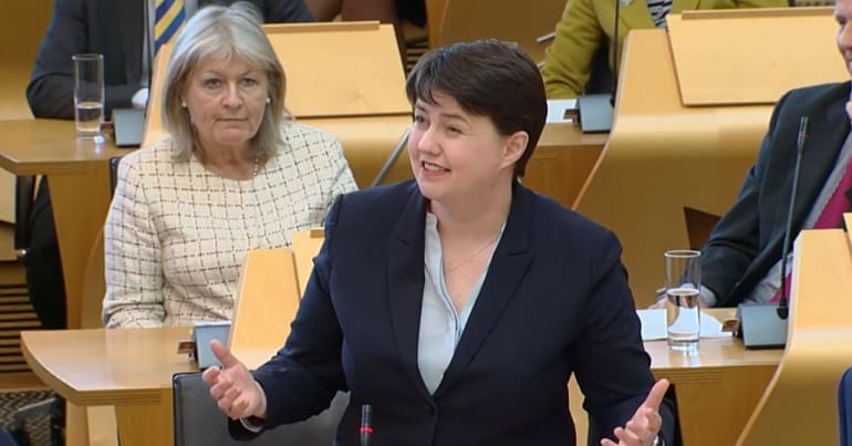 Ruth Davidson standing up in the Scottish Parliament