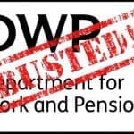 The DWP logo with busted across it