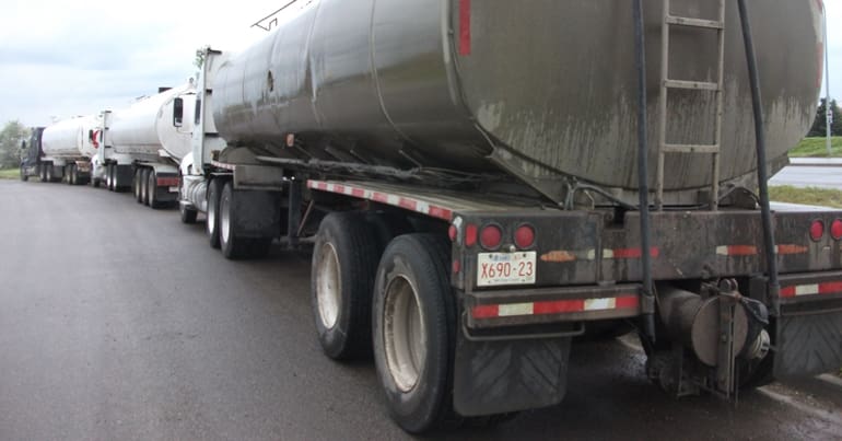 A line of large trucks