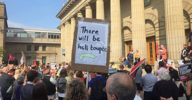Protest against the visit of president Trump in Dundee