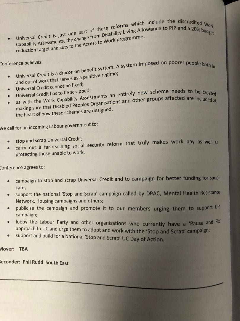 Universal Credit Unite motion page three