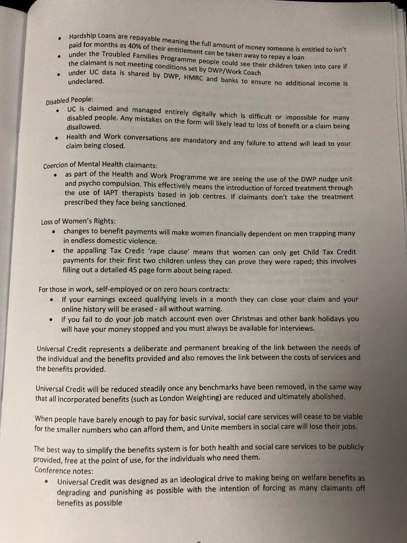 Universal Credit Unite motion page two