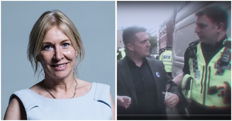 Tommy Robinson being arrested and Nadine Dorries