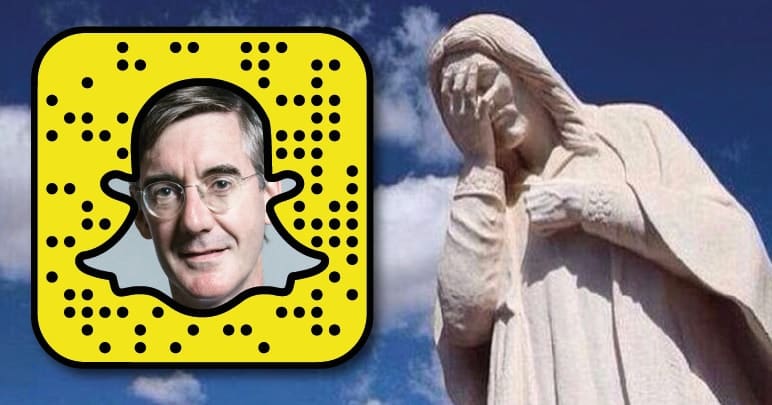 Jesus face-palming and an image of Jacob Rees-Mogg's snapchat