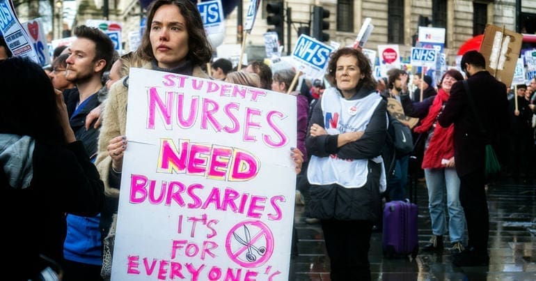 Nurses protesting against bursaries being cut