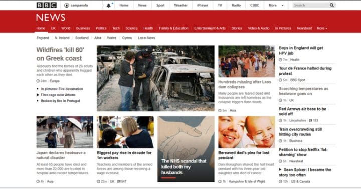 screenshot of BBC website