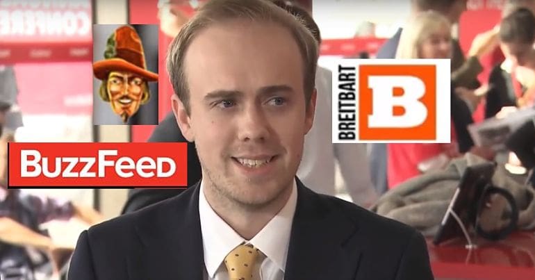 Alex Wickham and the Buzzfeed, Breitbart and Guido Fawkes logos