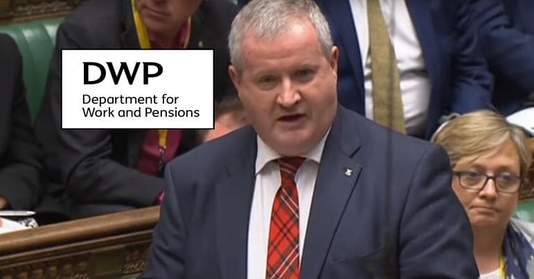 Ian Blackford and the DWP logo