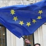 EU flag waving outside UK supreme court