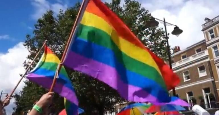 Rainbow flag waved by a Pride March attendee
