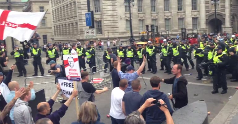 Far-right protestors marching against police