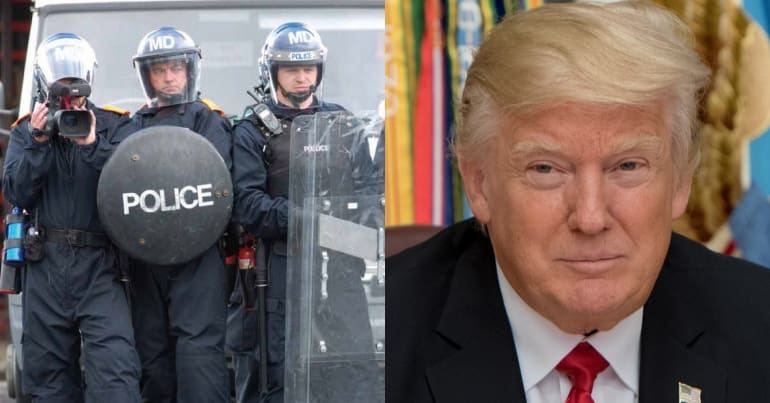 Riot police and Donald Trump