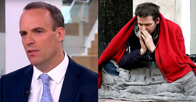 Dominic Raab and a homeless man