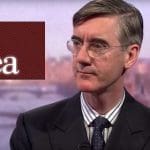 Jacob Rees-Mogg and the IEA logo
