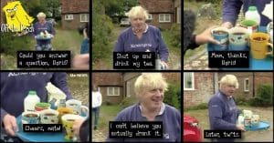 Boris Johnson giving tea to journalists outside his house
