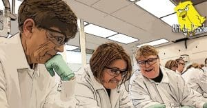 Scientists looking at something