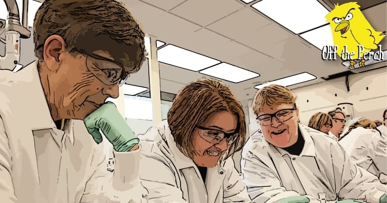 Scientists looking at something