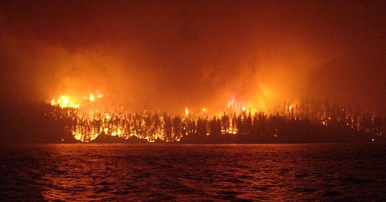 A wildfire burns in British Columbia
