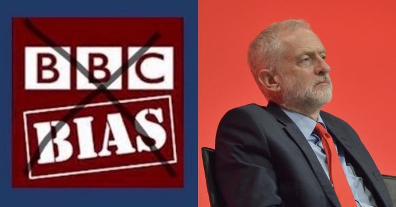 BBC Bias protest logo and Jeremy Corbyn