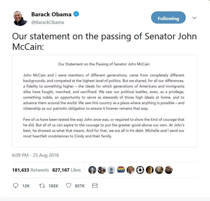 Barack Obama honours on John McCain