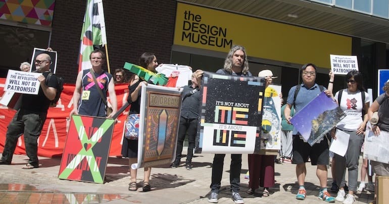 Artists protesting outside Design Museum