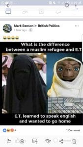 Anti-Muslim post on British Politics Page
