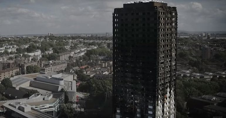 The burnt out Grenfell Tower