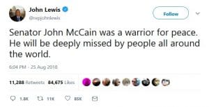 John Lewis calls McCain a "worrior for peace"