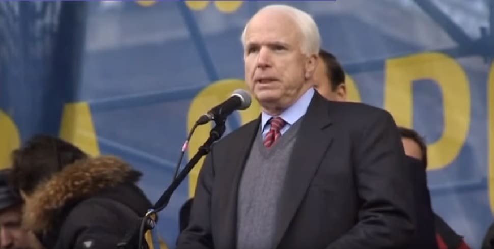 McCain addresses a crowd of anti government protesters before the coup in December 2013