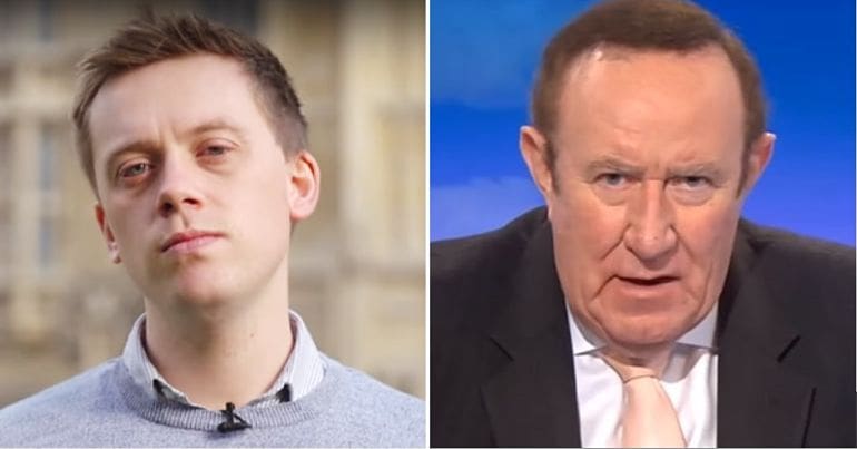 A split screen of Owen Jones and Andrew Neil