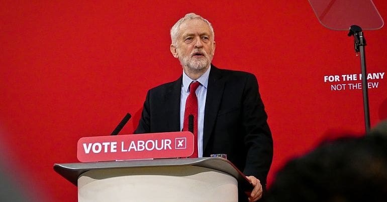 Jeremy Corbyn speaking at the local election launch in 2018