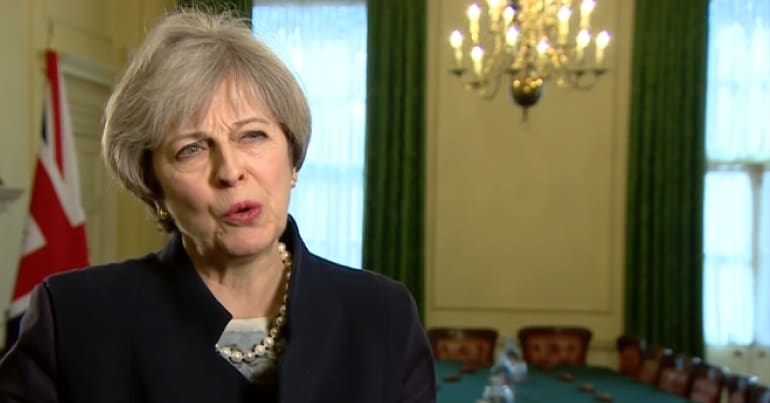 Theresa May being interviewed