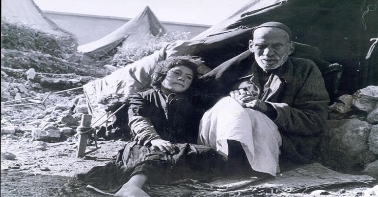 Oldman and girl in Palestine during Nakba 1948