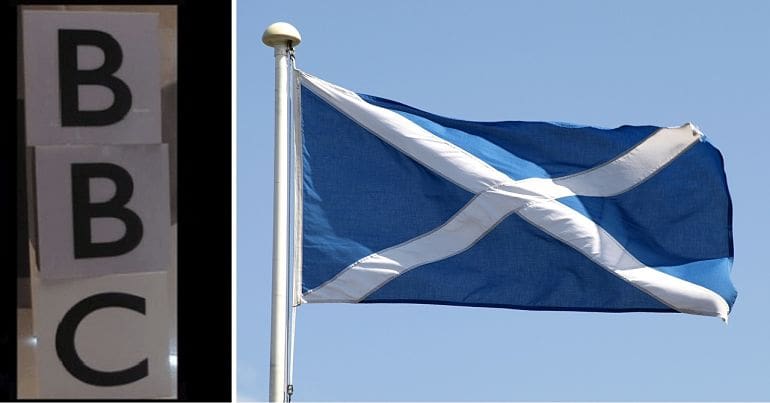 BBC logo and Scottish flag