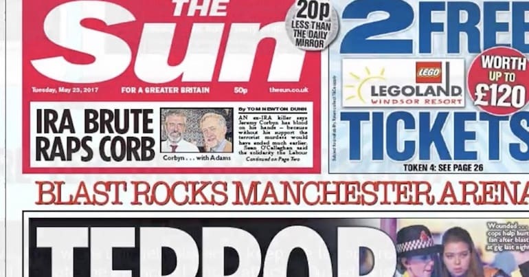Front page of the Sun