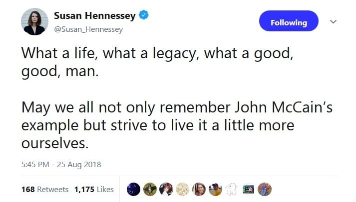 Susan Hennessey calls McCain a "good, good man"