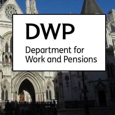 The Royal Courts of Justice and the DWP logo