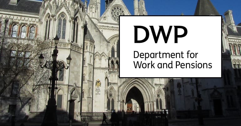 The Royal Courts of Justice and the DWP logo