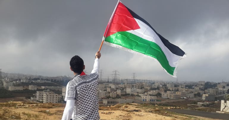 Waving Palestine Flag