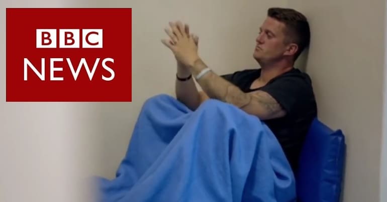 Tommy Robinson in jail and the BBC logo