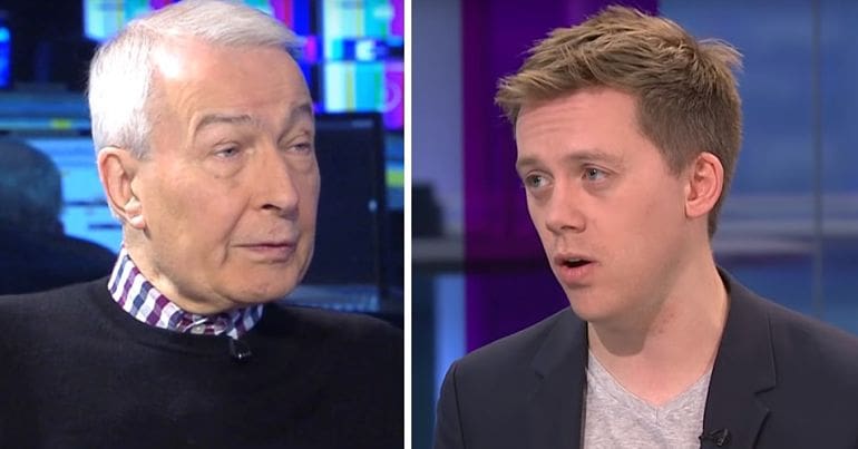 A split screen of Frank Field and Owen Jones