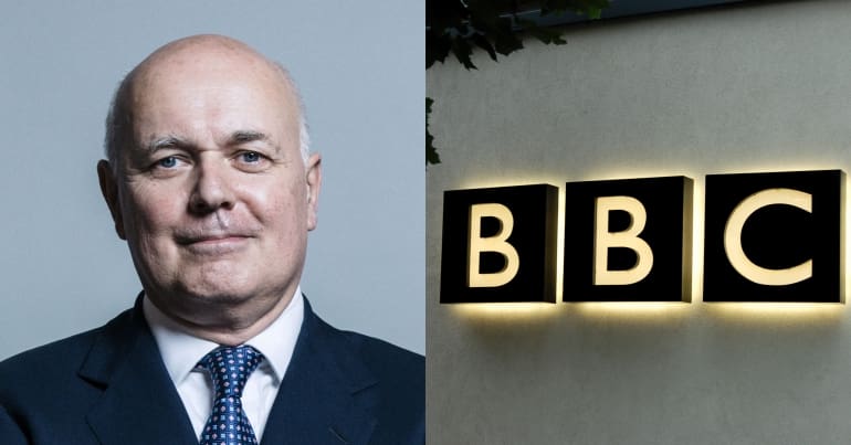 Iain Duncan Smith and BBC logo