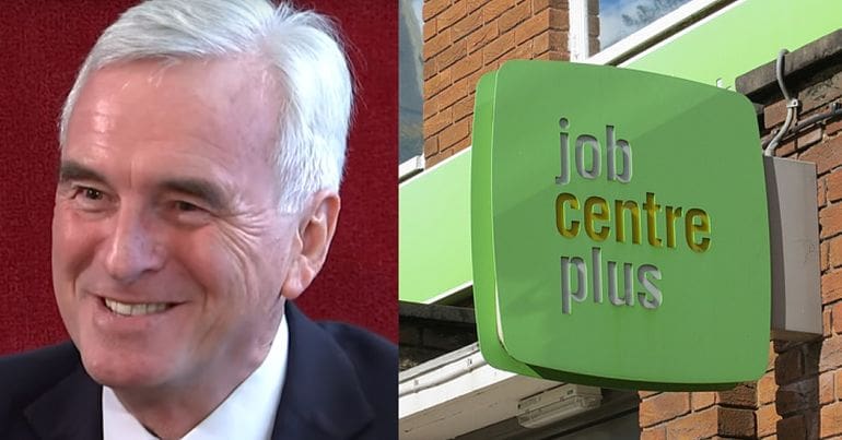 John McDonnell and a job centre sign