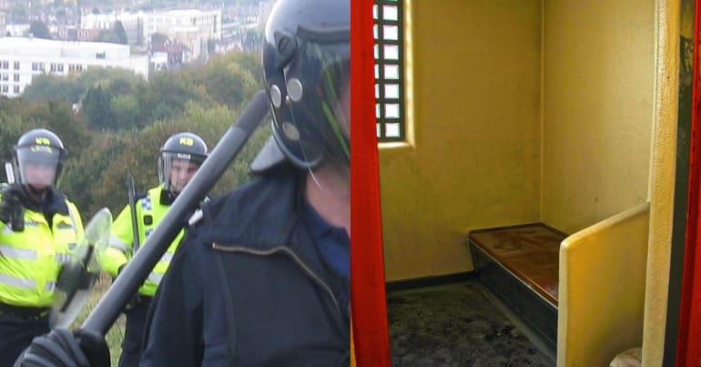police with baton and police cell