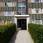 Entrance to social housing flats in Leamington Spa