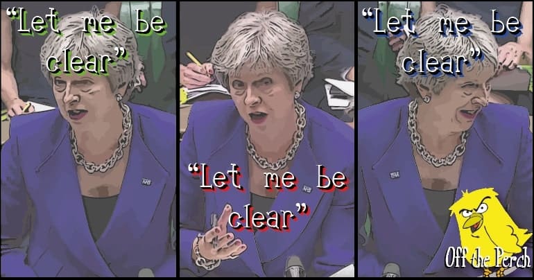 Three images of Theresa May saying "Let me be clear"